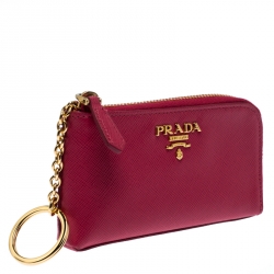 Prada Magenta Saffiano Leather Zip Key Pouch