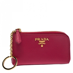 Prada Magenta Saffiano Leather Zip Key Pouch