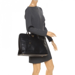 Pre Owned Prada Black Saffiano Leather Executive Double Zip Tote