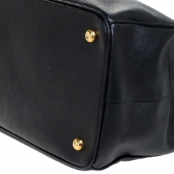 Pre Owned Prada Black Saffiano Leather Executive Double Zip Tote
