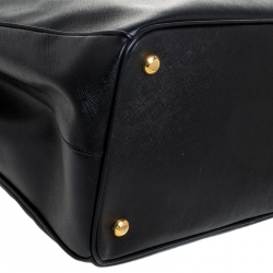 Pre Owned Prada Black Saffiano Leather Executive Double Zip Tote