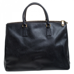 Pre Owned Prada Black Saffiano Leather Executive Double Zip Tote