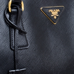 Pre Owned Prada Black Saffiano Leather Executive Double Zip Tote