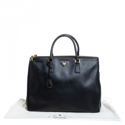 Pre Owned Prada Black Saffiano Leather Executive Double Zip Tote