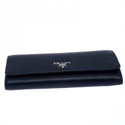 Pre Owned Prada Blue Vitello Daino Leather Continental Wallet