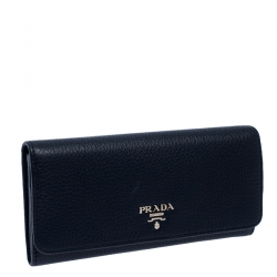 Pre Owned Prada Blue Vitello Daino Leather Continental Wallet