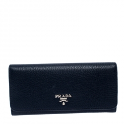 Pre Owned Prada Blue Vitello Daino Leather Continental Wallet
