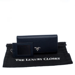 Pre Owned Prada Blue Vitello Daino Leather Continental Wallet