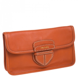 Pre Owned Prada Orange Leather City Clutch