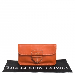 Pre Owned Prada Orange Leather City Clutch