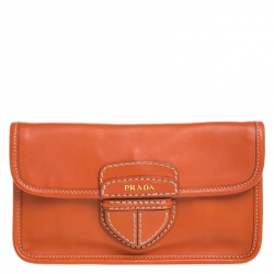 Pre Owned Prada Orange Leather City Clutch