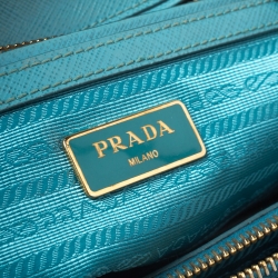 Pre Owned Prada Turquoise Saffiano Lux Leather Small Double Zip Tote