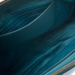 Pre Owned Prada Turquoise Saffiano Lux Leather Small Double Zip Tote