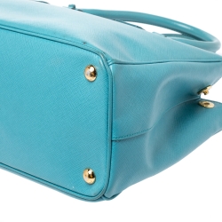 Pre Owned Prada Turquoise Saffiano Lux Leather Small Double Zip Tote