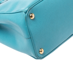 Pre Owned Prada Turquoise Saffiano Lux Leather Small Double Zip Tote