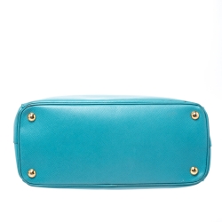 Pre Owned Prada Turquoise Saffiano Lux Leather Small Double Zip Tote