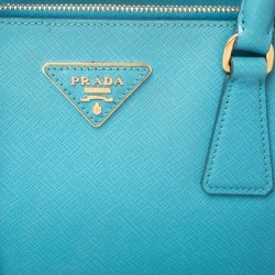 Pre Owned Prada Turquoise Saffiano Lux Leather Small Double Zip Tote