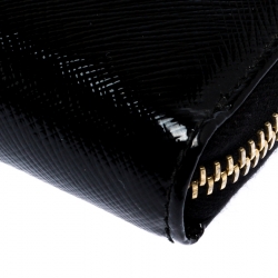 Pre Owned Prada Black Patent Leather Zip Around Wallet