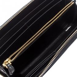 Pre Owned Prada Black Patent Leather Zip Around Wallet