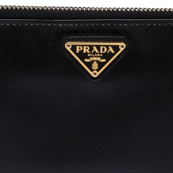 Pre Owned Prada Black Patent Leather Zip Around Wallet