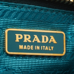 Pre Owned Prada Metallic Turquoise Pleated Python Wristlet Clutch