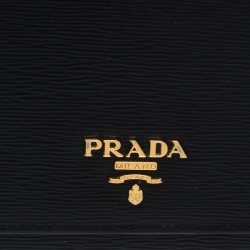 Pre Owned Prada Black Leather Wallet On Strap