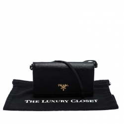 Pre Owned Prada Black Leather Wallet On Strap