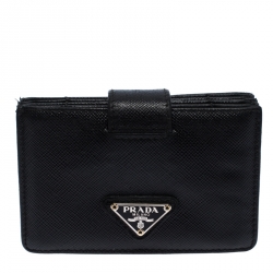 Pre Owned Prada Black Saffiano Leather Card Holder