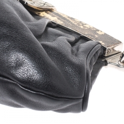 Pre Owned Prada Black Leather and Python Shoulder Bag