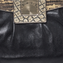 Pre Owned Prada Black Leather and Python Shoulder Bag