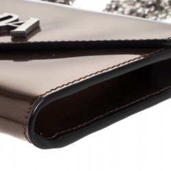 Pre Owned Prada Bronze Patent Leather Spazzolato Logo Envelope Chain Clutch