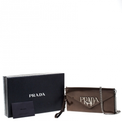 Pre Owned Prada Bronze Patent Leather Spazzolato Logo Envelope Chain Clutch
