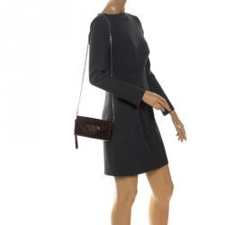 Pre Owned Prada Bronze Patent Leather Spazzolato Logo Envelope Chain Clutch