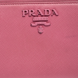 Pre Owned Prada Pink Saffiano Lux Leather Logo Zip Around Wallet 