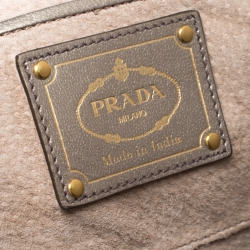 Pre Owned Prada Metallic Silver Woven Leather Tote