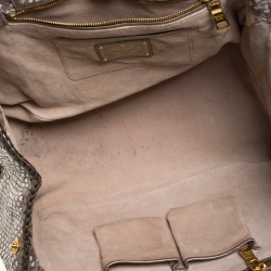 Pre Owned Prada Metallic Silver Woven Leather Tote