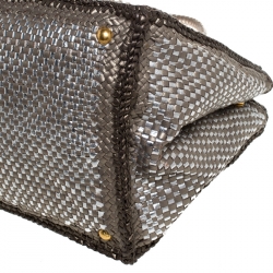 Pre Owned Prada Metallic Silver Woven Leather Tote