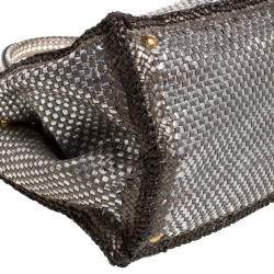 Pre Owned Prada Metallic Silver Woven Leather Tote