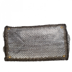 Pre Owned Prada Metallic Silver Woven Leather Tote