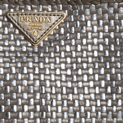 Pre Owned Prada Metallic Silver Woven Leather Tote