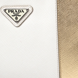 Pre Owned Prada Metallic Gold/Off White Saffiano Leather Crossbody Bag