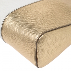 Pre Owned Prada Metallic Gold/Off White Saffiano Leather Crossbody Bag