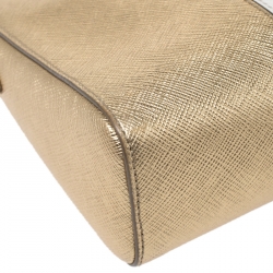 Pre Owned Prada Metallic Gold/Off White Saffiano Leather Crossbody Bag