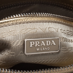 Pre Owned Prada Metallic Gold/Off White Saffiano Leather Crossbody Bag