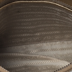 Pre Owned Prada Metallic Gold/Off White Saffiano Leather Crossbody Bag