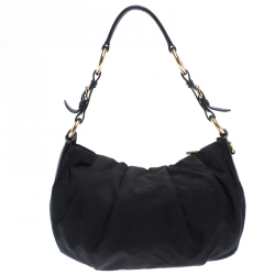 Pre Owned Prada Black Nylon Pleated Shoulder Bag