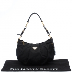 Pre Owned Prada Black Nylon Pleated Shoulder Bag