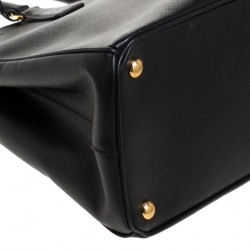Pre Owned Prada Black Saffiano Lux Leather Medium Galleria Double Zip Tote