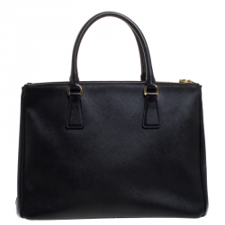 Pre Owned Prada Black Saffiano Lux Leather Medium Galleria Double Zip Tote