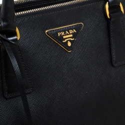 Pre Owned Prada Black Saffiano Lux Leather Medium Galleria Double Zip Tote